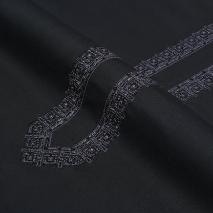 Men Unstitch Fancy Stitch-Embroidered Necline/Bann Kameez Shalwar - Black