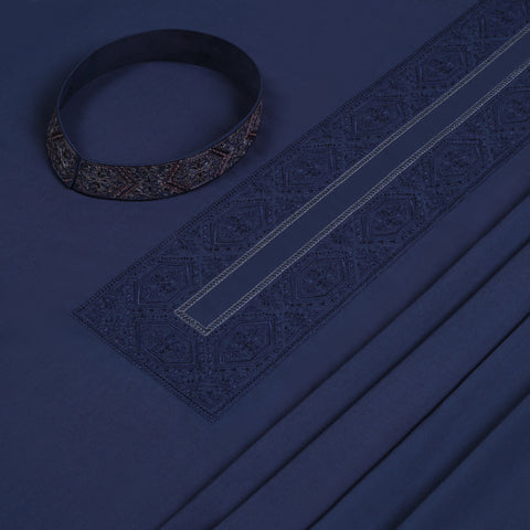 Men Unstitch Fancy Stitch-Embroidered Necline/Bann Kameez Shalwar - Navy
