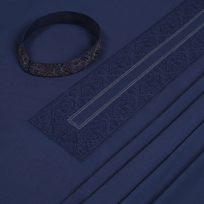 Men Unstitch Fancy Stitch-Embroidered Necline/Bann Kameez Shalwar - Navy