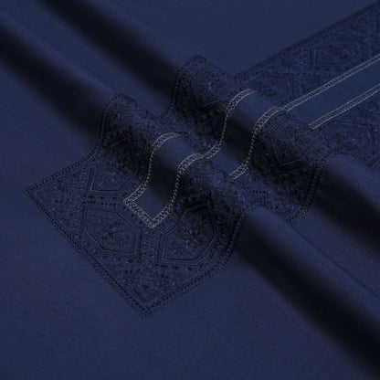 Men Unstitch Fancy Stitch-Embroidered Necline/Bann Kameez Shalwar - Navy