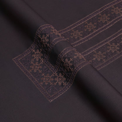 Men Unstitch Cross Stitch Embroidered Neckline Kameez Shalwar - Chocolate