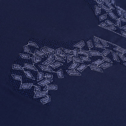 Men Unstitch Cross-Print Stitch Effect Embroidered Neckline - Navy