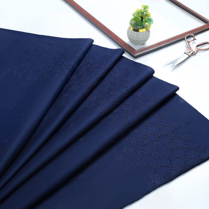 Unstitch Front Allover Cotton-Thread Cutwork Embroidered Kameez Shalwar - Navy