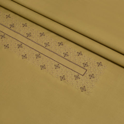 Men Unstitch Cross Stitch Embroidered Neckline Kameez Shalwar -Antique-Gold