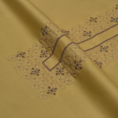 Men Unstitch Cross Stitch Embroidered Neckline Kameez Shalwar -Antique-Gold