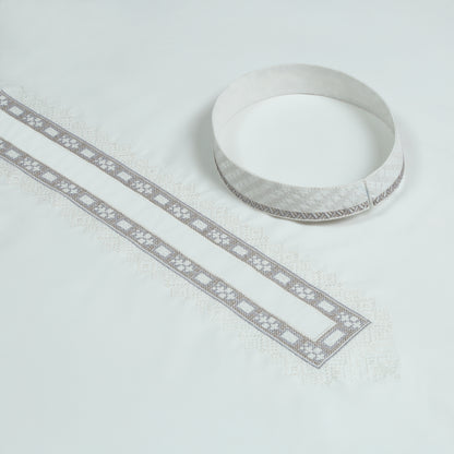 Men Unstitch Fancy Stitch-Embroidered Necline/Bann Kameez Shalwar - Offwhite