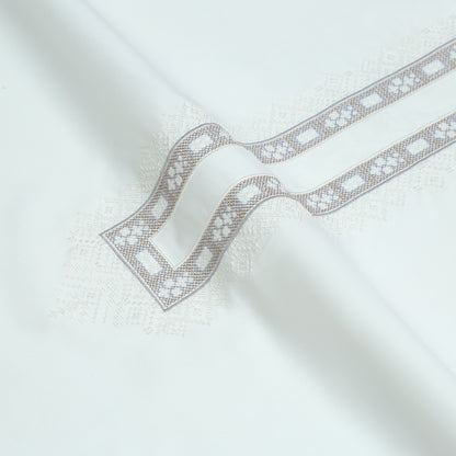 Men Unstitch Fancy Stitch-Embroidered Necline/Bann Kameez Shalwar - Offwhite