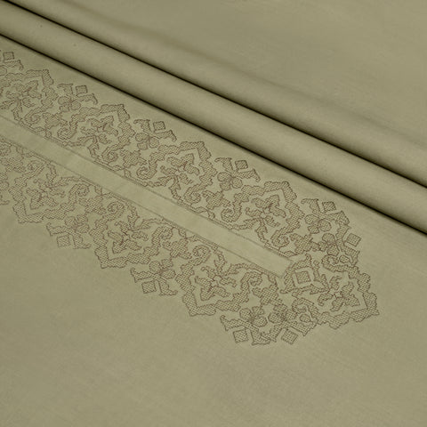 Men Unstitch Cross Stitch Embroidered Neckline Kameez Shalwar - Ecru