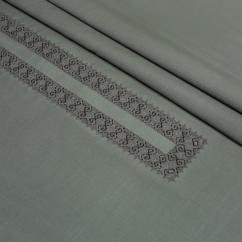 Men Unstitch Cross Stitch Embroidered Neckline Kameez Shalwar - Moss