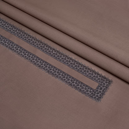 Men Unstitch Cross Stitch Embroidered Neckline Kameez Shalwar - Mocha