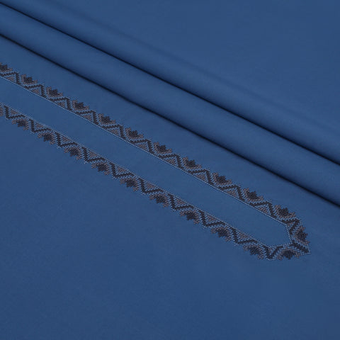 Men Unstitch Fancy Stitched-Embroidered Neckline Kameez Shalwar - Yale-Blue