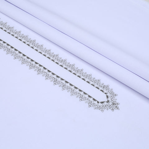 Men Embroidered Unstitch Kameez Shalwar - White