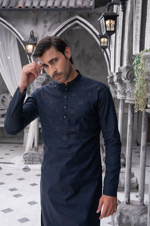 Men Unstitch Navy Chest Spray Embroidered Kameez – '25