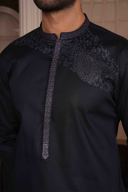 Men Unstitch Embroidery Kameez Shalwar-Navy