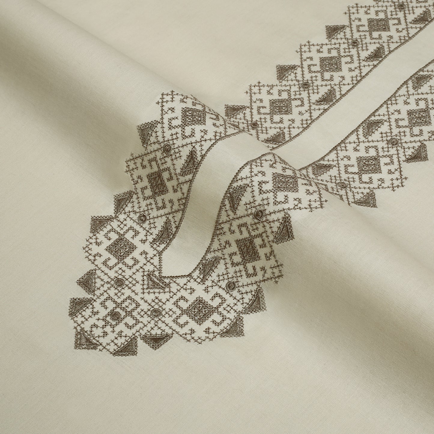 Men Embroidered Unstitch Kameez Shalwar - Light-Cream