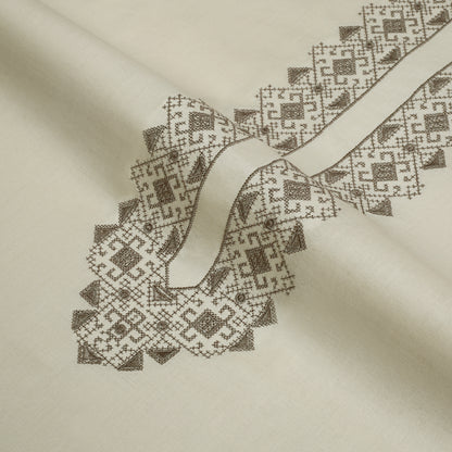 Men Embroidered Unstitch Kameez Shalwar - Light-Cream