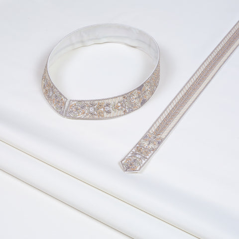 Men Unstitch Multi-Colored Embroidered Bann/Placket Kameez Shalwar Off-White