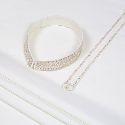 Men Unstitch Multi-Colored Embroidered Bann/Placket Kameez Shalwar Off-White