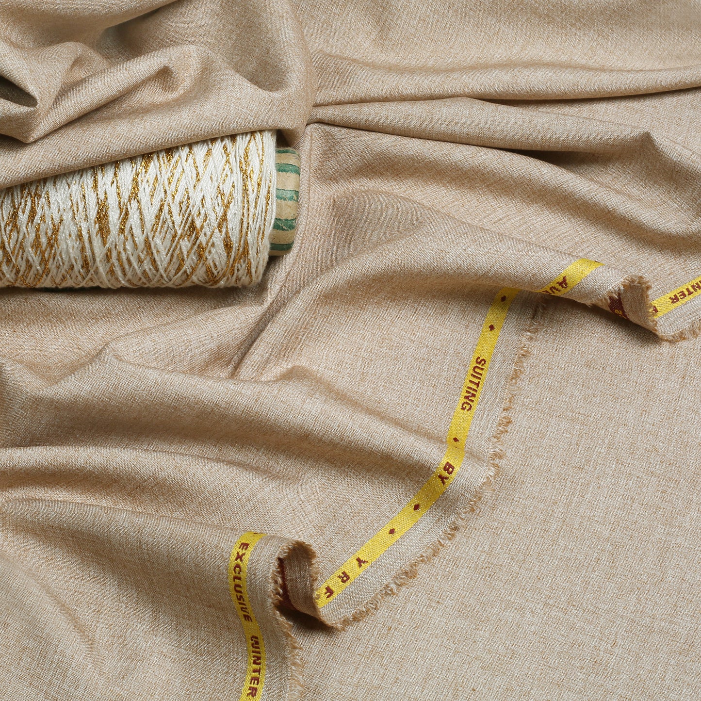 Men Unstitch Textured Poly Blend Kameez Shalwar - Beige