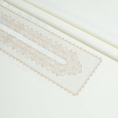 Men Unstitch Cross-Stitch Embroidered Neckline Kameez Shalwar - Cream