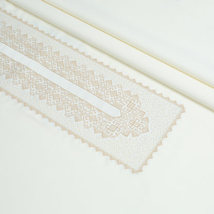 Men Unstitch Cross-Stitch Embroidered Neckline Kameez Shalwar - Cream