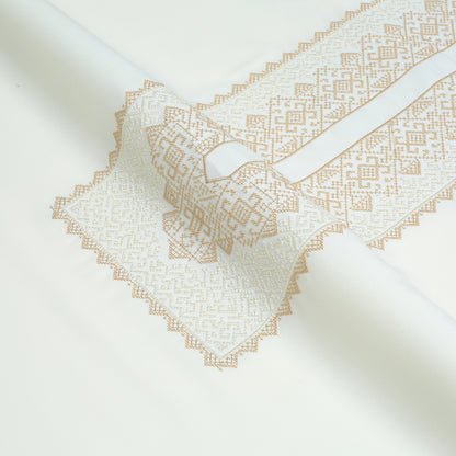 Men Unstitch Cross-Stitch Embroidered Neckline Kameez Shalwar - Cream