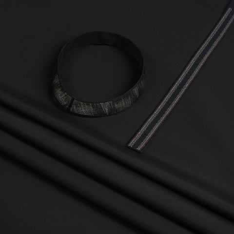 Men Unstitch 5-Colors Ikat Effect Embroidered Bann/Placket - Black