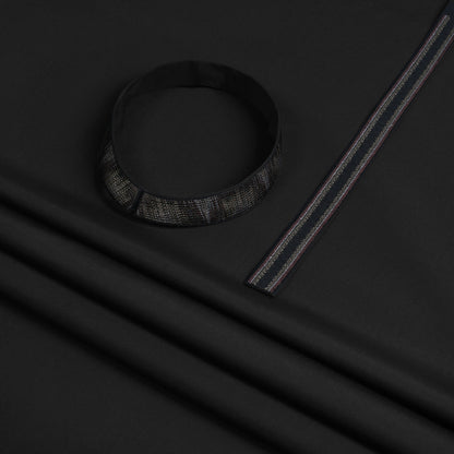 Men Unstitch 5-Colors Ikat Effect Embroidered Bann/Placket - Black