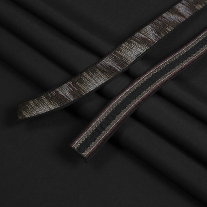 Men Unstitch 5-Colors Ikat Effect Embroidered Bann/Placket - Black