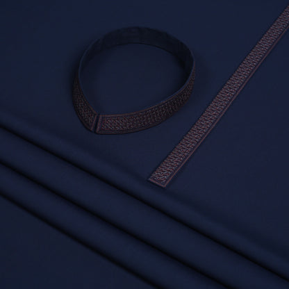 Men Unstitch 5-Colors Cross-Stitch Embroidered Bann/Placket - Navy