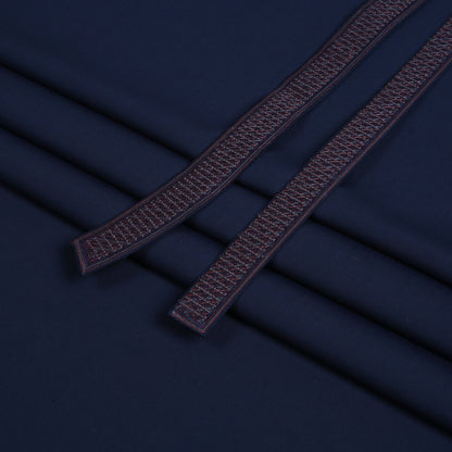 Men Unstitch 5-Colors Cross-Stitch Embroidered Bann/Placket - Navy