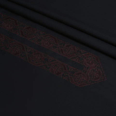 Men Unstitch Cross-Print Stitch Effect Embroidered Neckline - Black