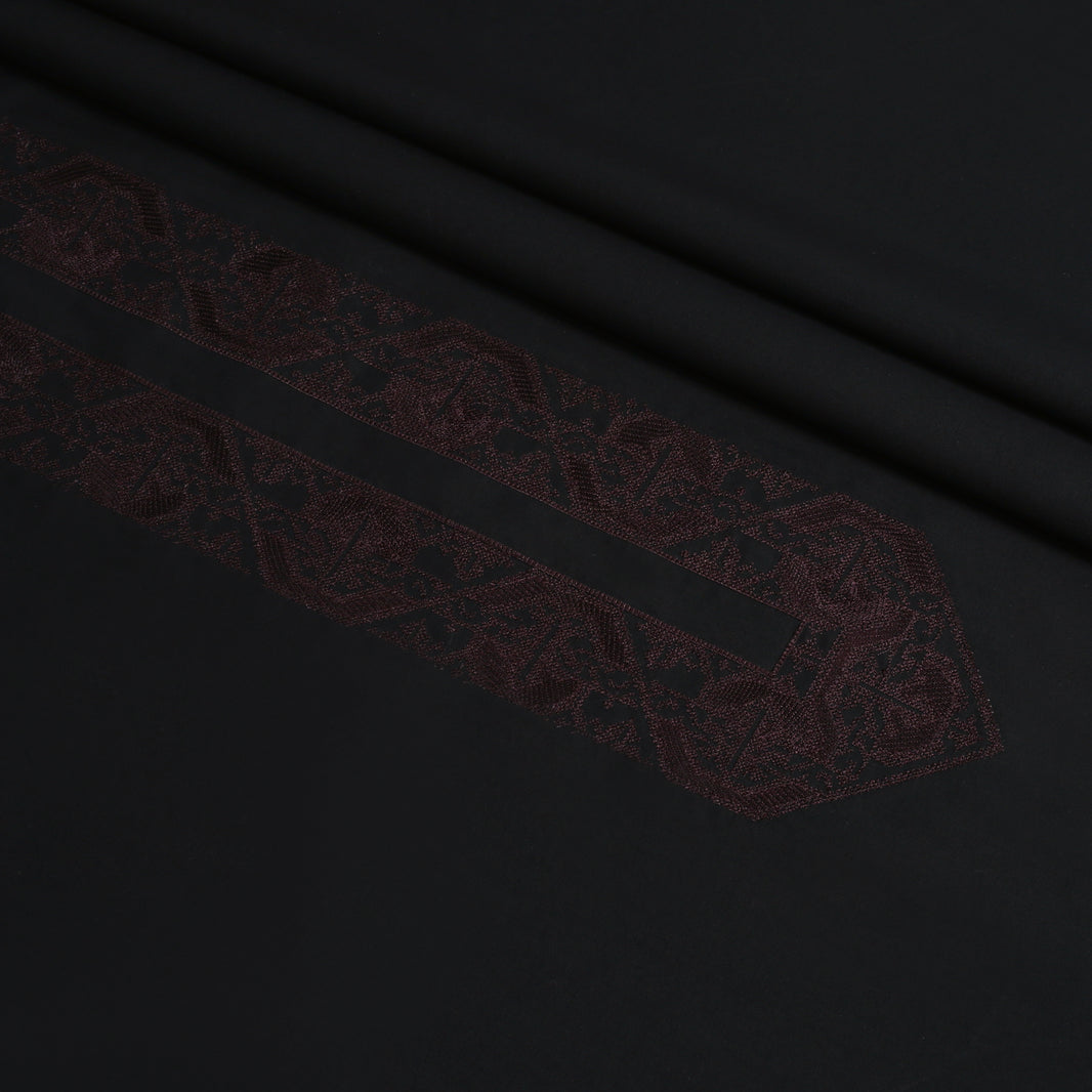 Men Unstitch Cross-Print Stitch Effect Embroidered Neckline - Black
