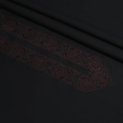 Men Unstitch Cross-Print Stitch Effect Embroidered Neckline - Black