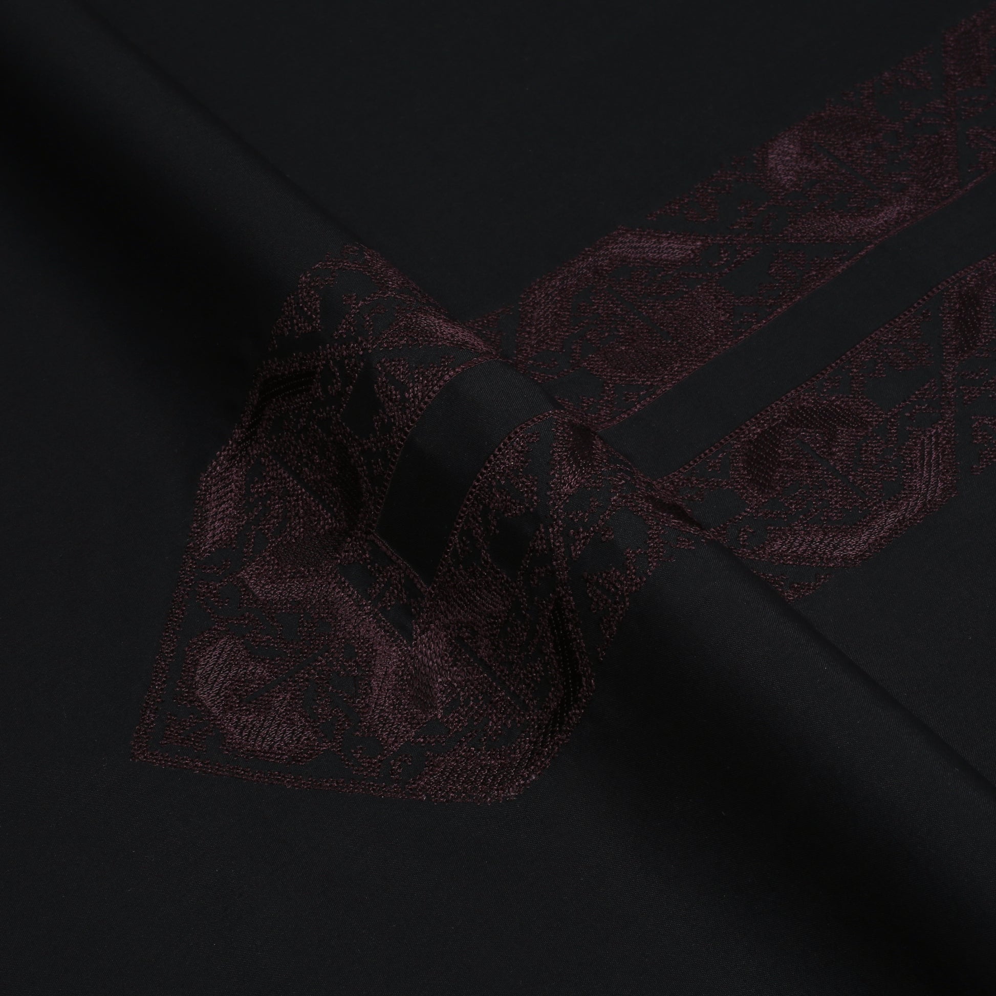 Black Men Unstitch Cross-Print Stitch Effect Embroidered Neckline