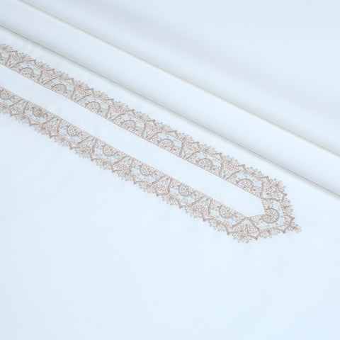 Men Unstitch 5-Colors Cotton Thread Neckline Embroidered Kameez Shalwar With Contrast Colors  & Signature Pattern Embroidery Design - Off-White