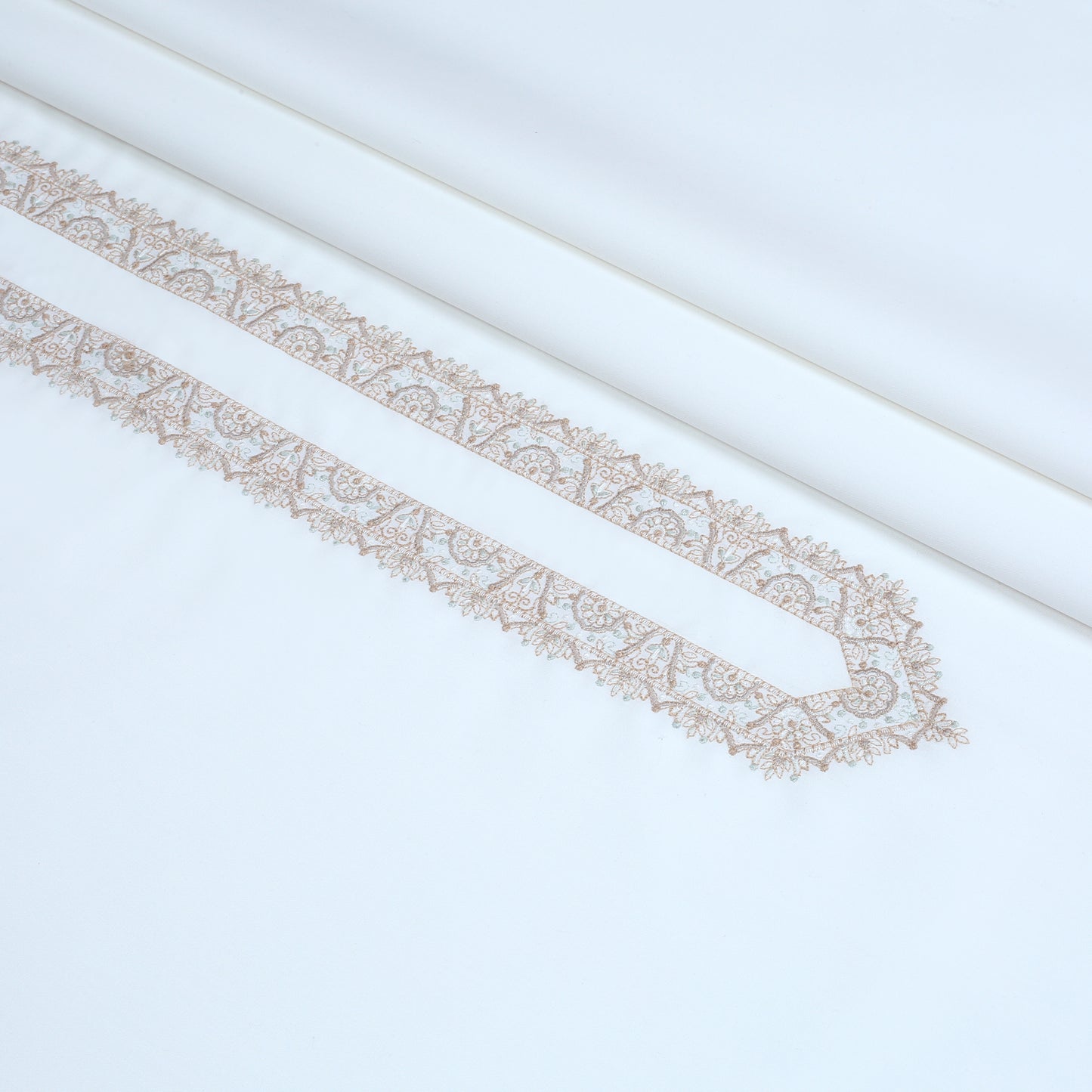 Men Unstitch 5-Colors Cotton Thread Neckline Embroidered Kameez Shalwar With Contrast Colors  & Signature Pattern Embroidery Design - Off-White