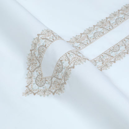 Men Unstitch 5-Colors Cotton Thread Neckline Embroidered Kameez Shalwar With Contrast Colors  & Signature Pattern Embroidery Design - Off-White