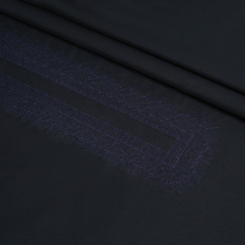 Cotton-Thread Embroidered Kameez Shalwar With Contrast Colors & Signature Pattern Design - Black