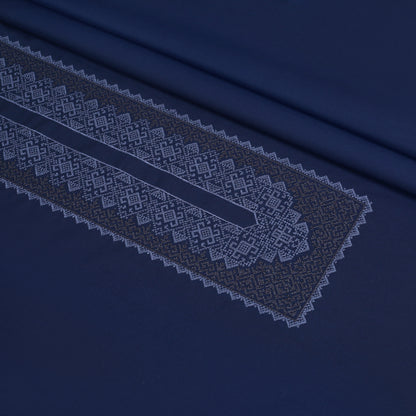 Men Unstitch Cross-Stitch Embroidered Neckline Kameez Shalwar With Signature Pattern And Design - Navy