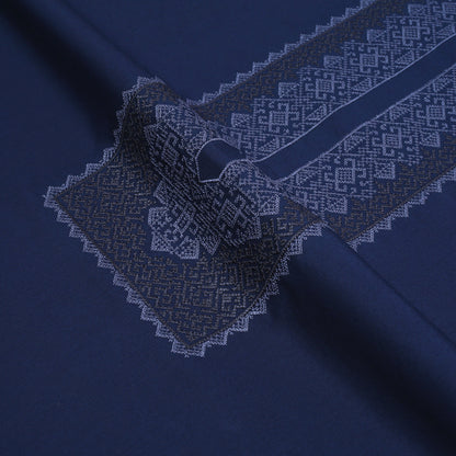 Men Unstitch Cross-Stitch Embroidered Neckline Kameez Shalwar With Signature Pattern And Design - Navy