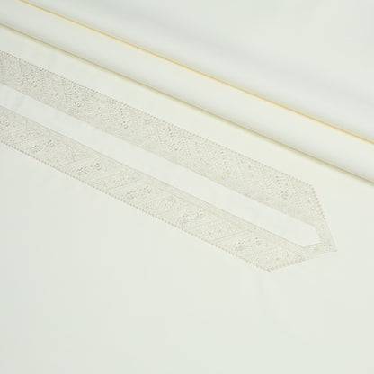 Men Unstitch Self Thread Run-Stitch Neckline Embroidered Kameez Shalwar With Contrast Colors  & Signature Pattern Embroidery Design - Cream