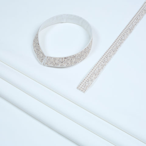 Men Unstitch Multi-Colored Embroidered Bann & Placket Kameez Shalwar With Signature Pattern Embroidery Design - Off-White