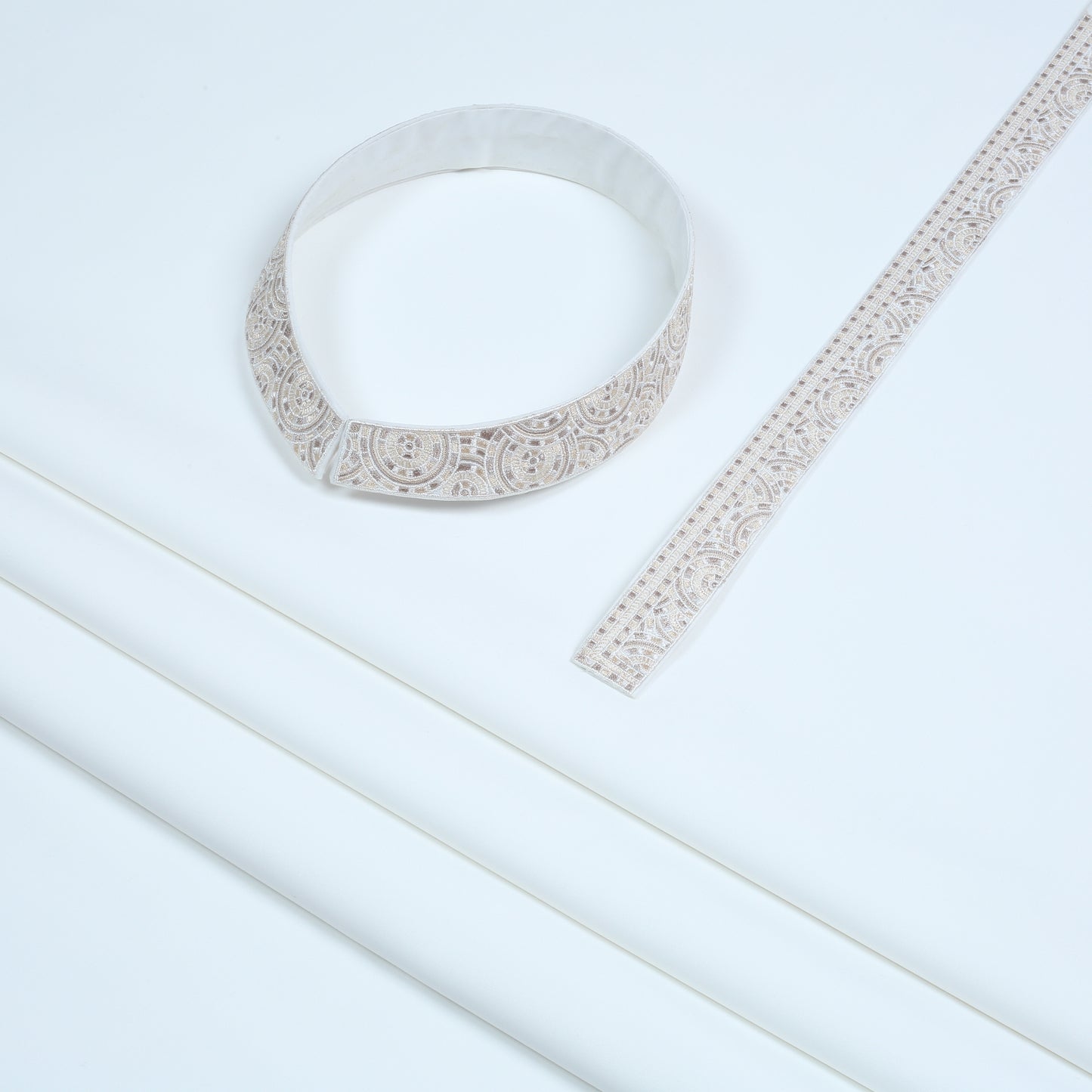 Men Unstitch Multi-Colored Embroidered Bann & Placket Kameez Shalwar With Signature Pattern Embroidery Design - Off-White