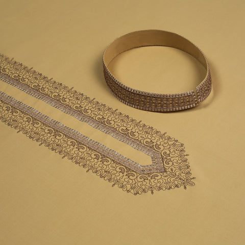 Men Unstitch Multi-Colored Embroidered Bann & Neckline Kameez Shalwar With Signature Pattern Embroidery Design - Mustard