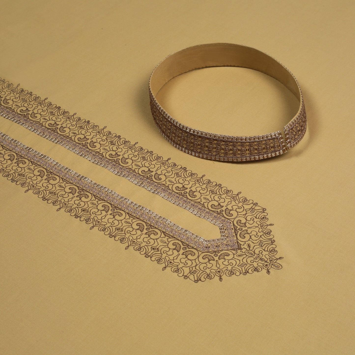 Men Unstitch Multi-Colored Embroidered Bann & Neckline Kameez Shalwar With Signature Pattern Embroidery Design - Mustard