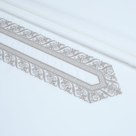 Men Unstitch Cotton Thread Fancy-Stitch Neckline Embroidered Kameez Shalwar With Contrast Colors & Signature Pattern Embroidery Design - Off-White