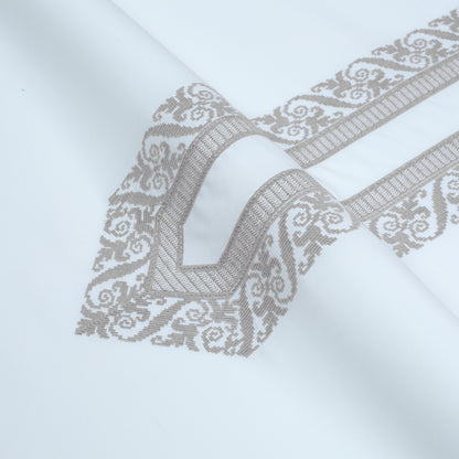 Men Unstitch Cotton Thread Fancy-Stitch Neckline Embroidered Kameez Shalwar With Contrast Colors & Signature Pattern Embroidery Design - Off-White