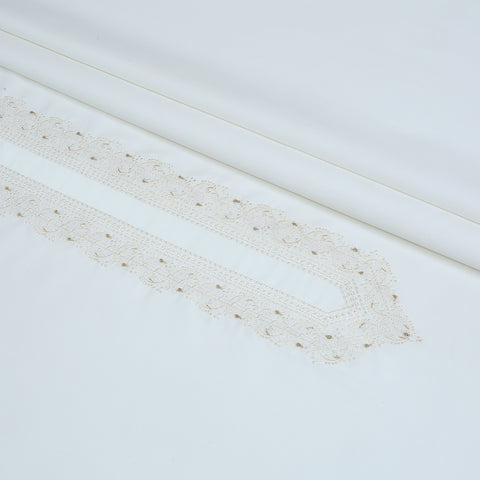 Men Unstitch Semi-Formal Embroidered Neckline Kameez Shalwar With Self Colors & Fancy Sequins Handmade Work - Off-White