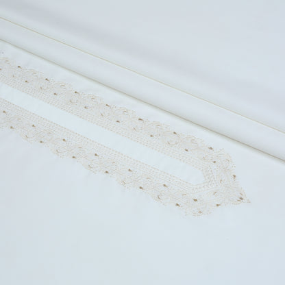 Men Unstitch Semi-Formal Embroidered Neckline Kameez Shalwar With Self Colors & Fancy Sequins Handmade Work - Off-White